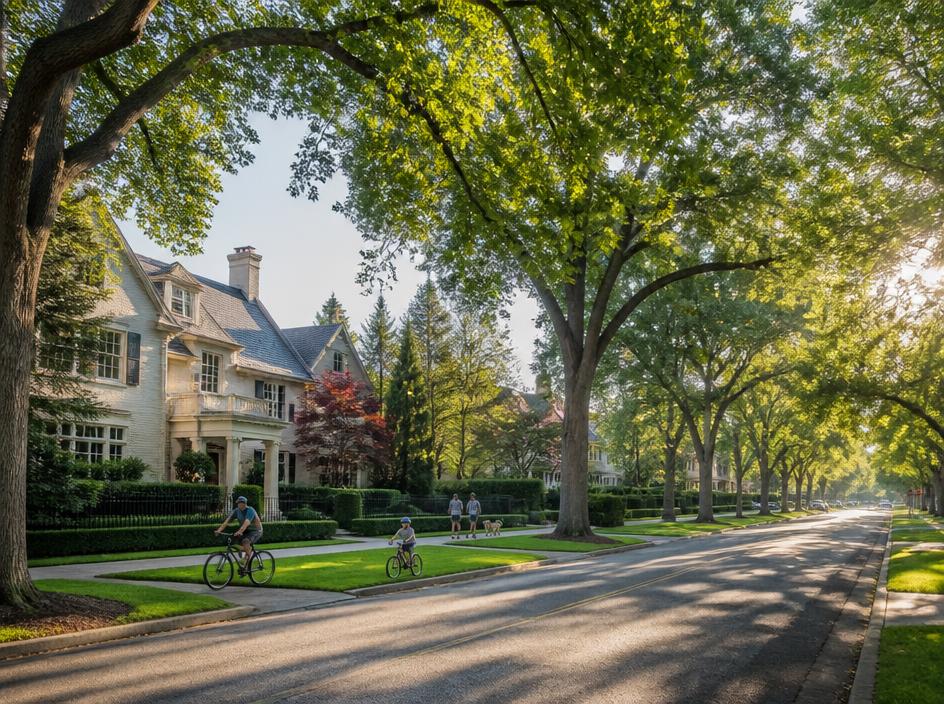 Tree-lined street in Hilltop Denver