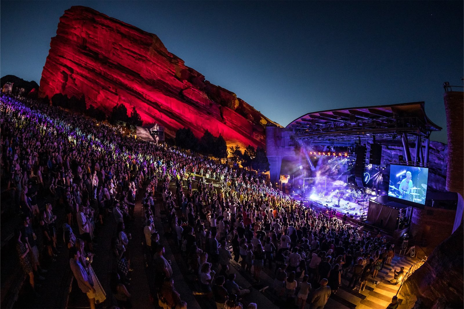 Red Rocks Amphitheatre framed by towering sandstone formations near Denver, Colorado